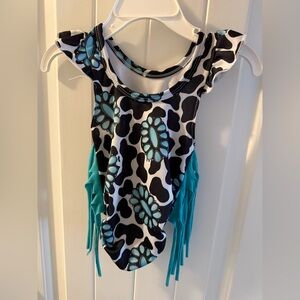 Cow Print and Teal Fringe Swimsuit (6-12 month)